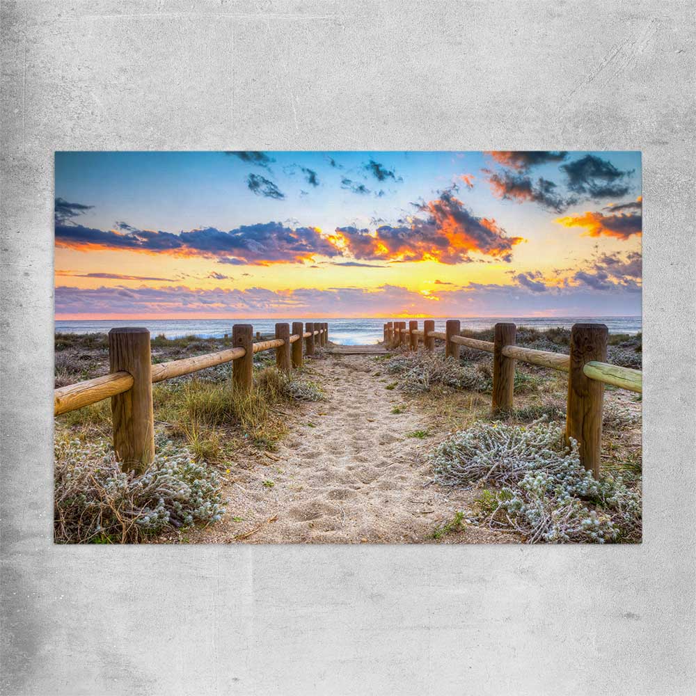 Beach and coastal wall art print of Quiet Sunset Walk on a rolled print