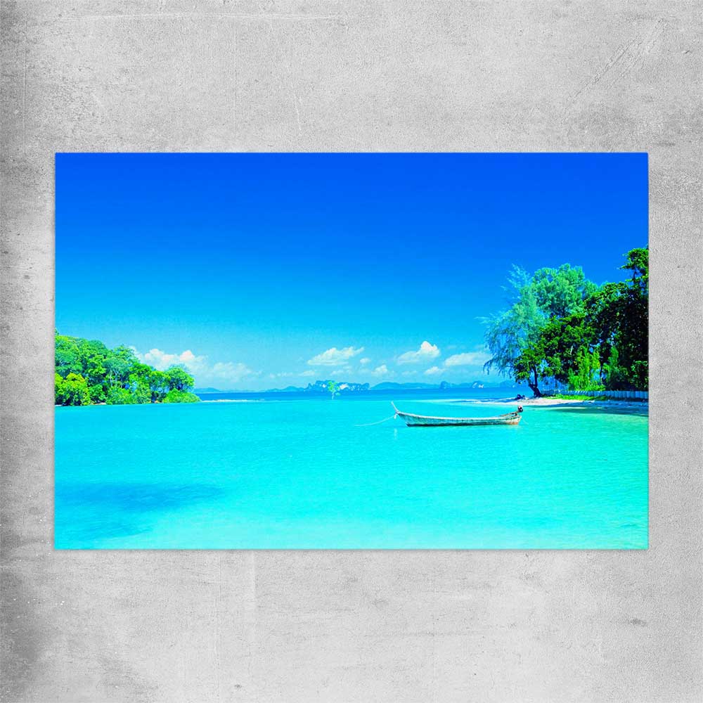 Beach and coastal wall art print of Serene Island Waters on a rolled print