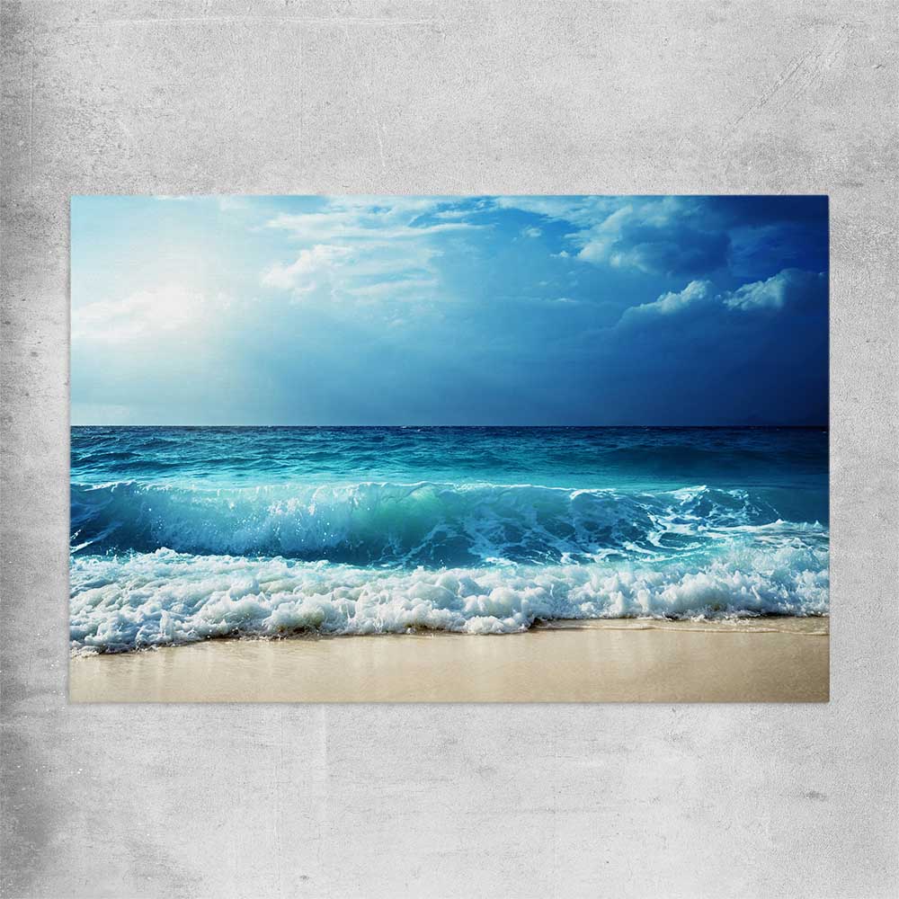 Beach and coastal wall art print of Seychelles Beach Waves on a rolled print