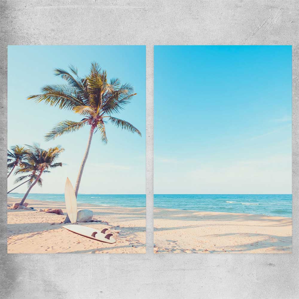 Beach and coastal wall art print of Surfing Break Pair on a rolled print