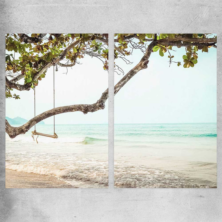 Beach and coastal wall art print of Tropical Beach Pair on a rolled print