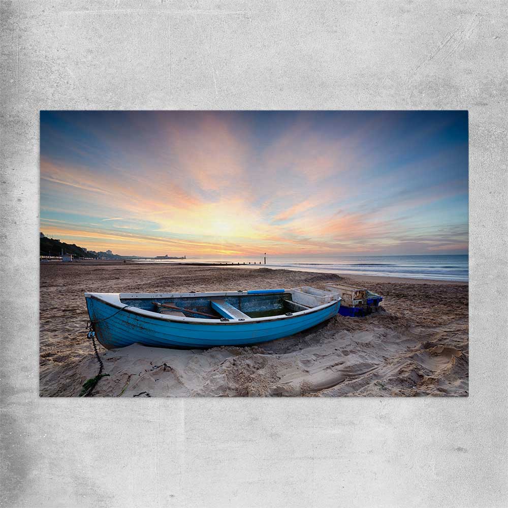Beach and coastal wall art print of Vintage Fishing Boat on a rolled print