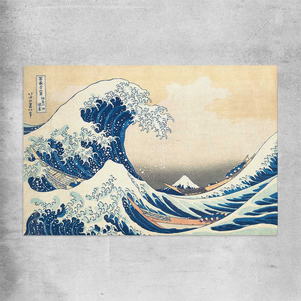 Classic wall art and canvas print of The Great Wave Hokusai on a rolled print