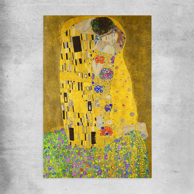 Classic wall art and canvas print of The Kiss Gustav Klimt on a rolled print