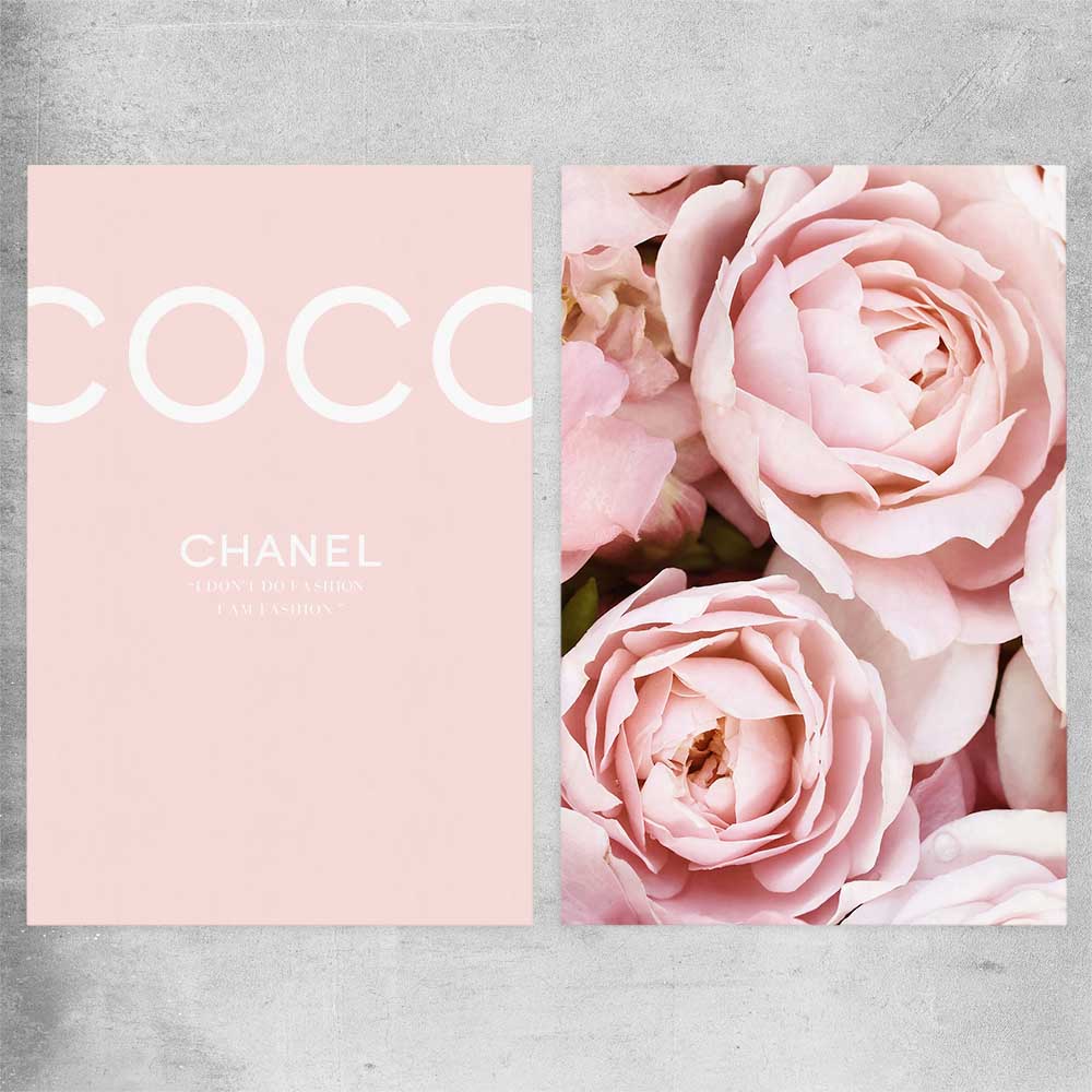 Coco Pink Pair rolled print - part of our high quality fashion canvas wall art and prints collection