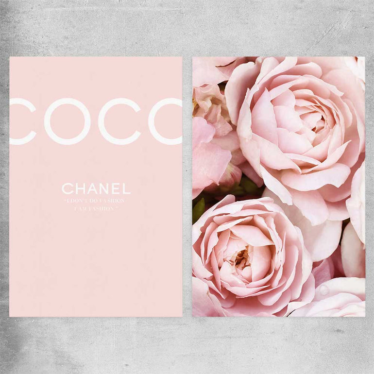 Coco Pink Pair rolled print - part of our high quality fashion canvas wall art and prints collection