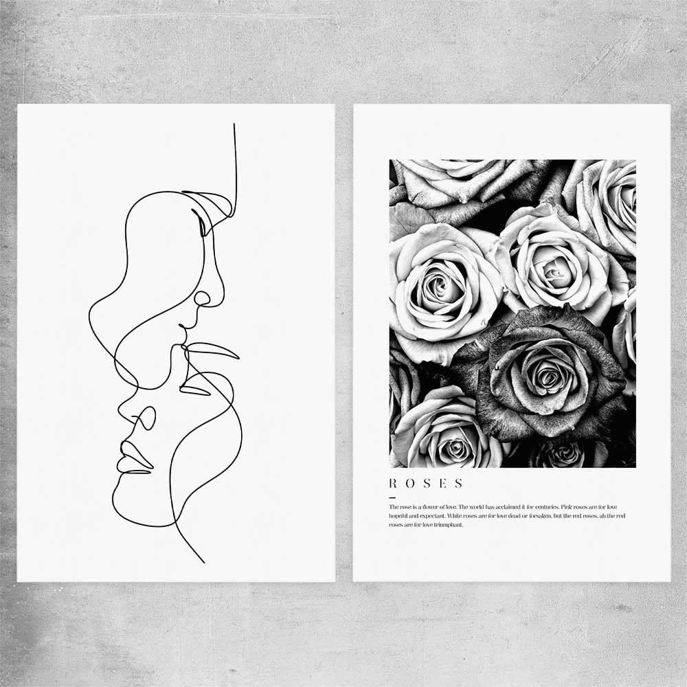 Grey Flowers Pair rolled print - part of our high quality fashion canvas wall art and prints collection