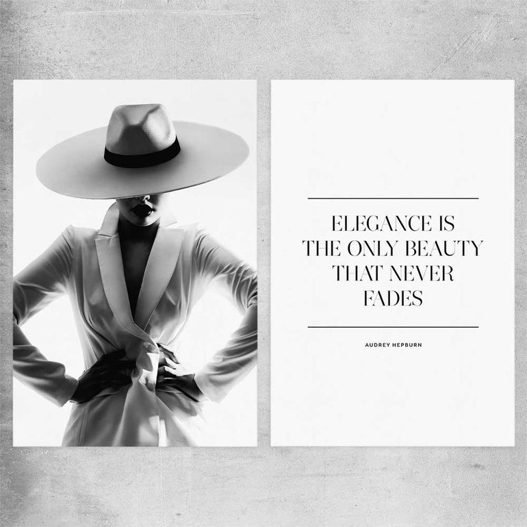 White Hat Gaze Pair rolled print - part of our high quality fashion canvas wall art and prints collection