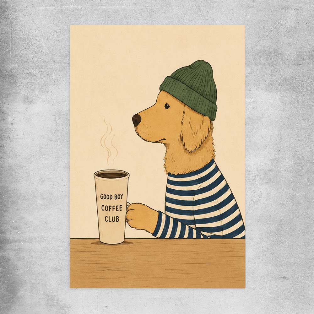 Inspirational wall art print of Good Boy Coffee on a rolled print