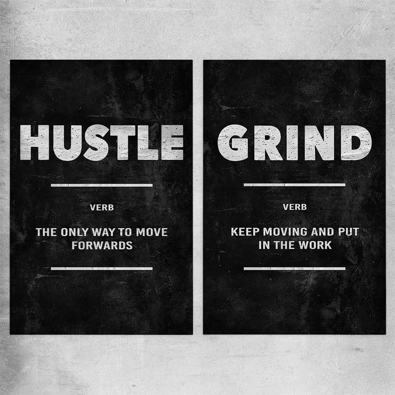 Inspirational wall art print of Hustle Definition Pair on a rolled print