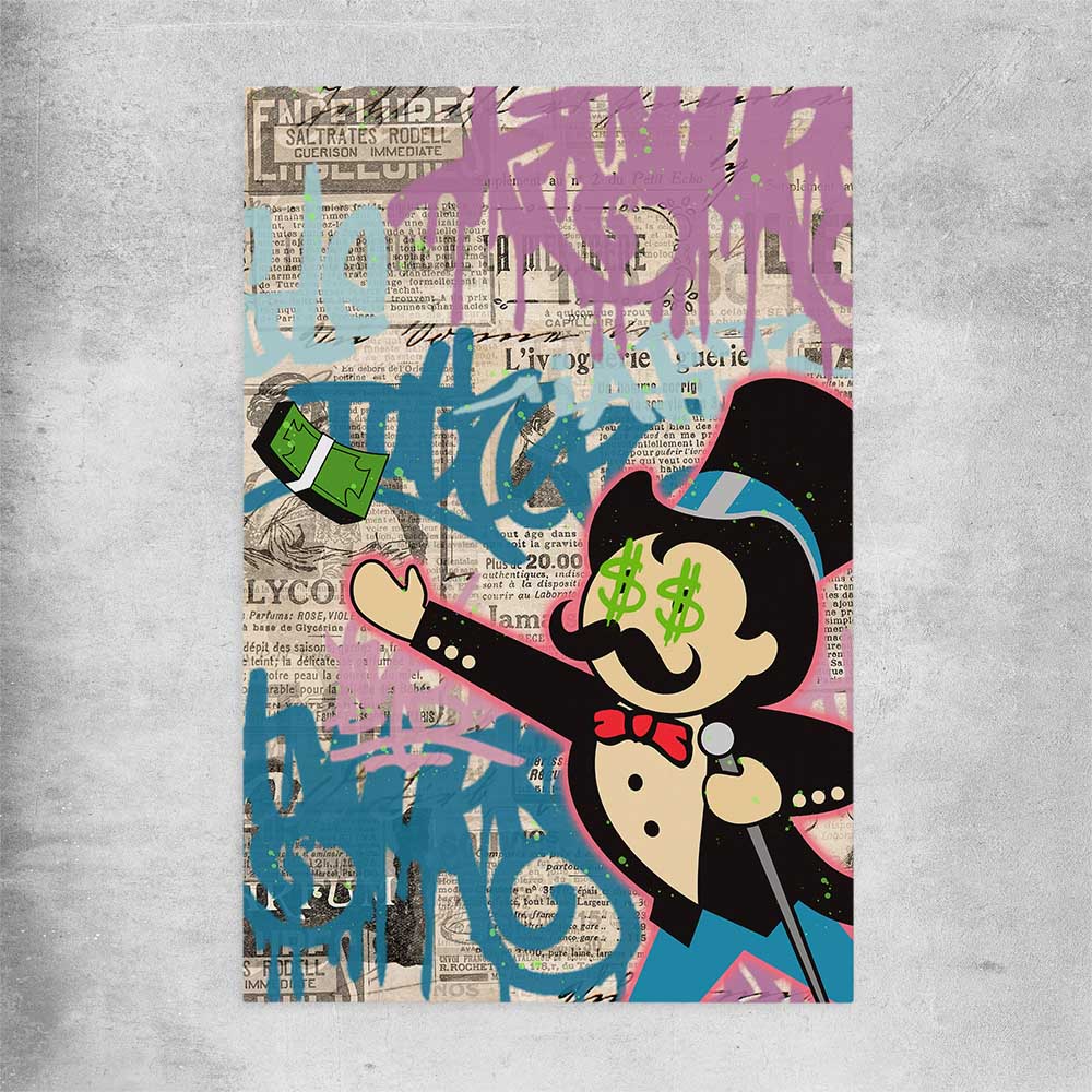 Moneybags Graffiti rolled print - part of our high quality fashion canvas wall art and prints collection