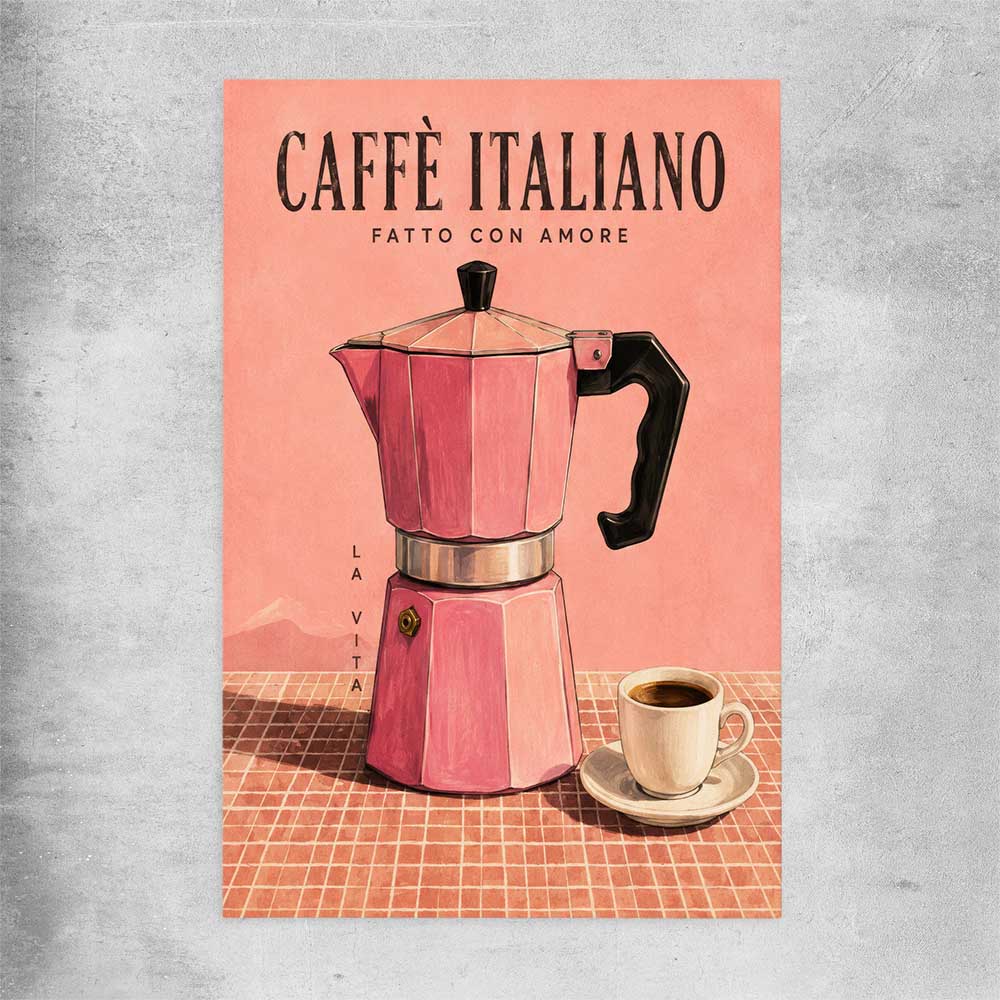 Caffe Italiano rolled print is a colourful and stylish canvas wall art and print suited for the kitchen area