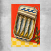 Golden Sardine Tin rolled print is a colourful and stylish canvas wall art and print suited for the kitchen area