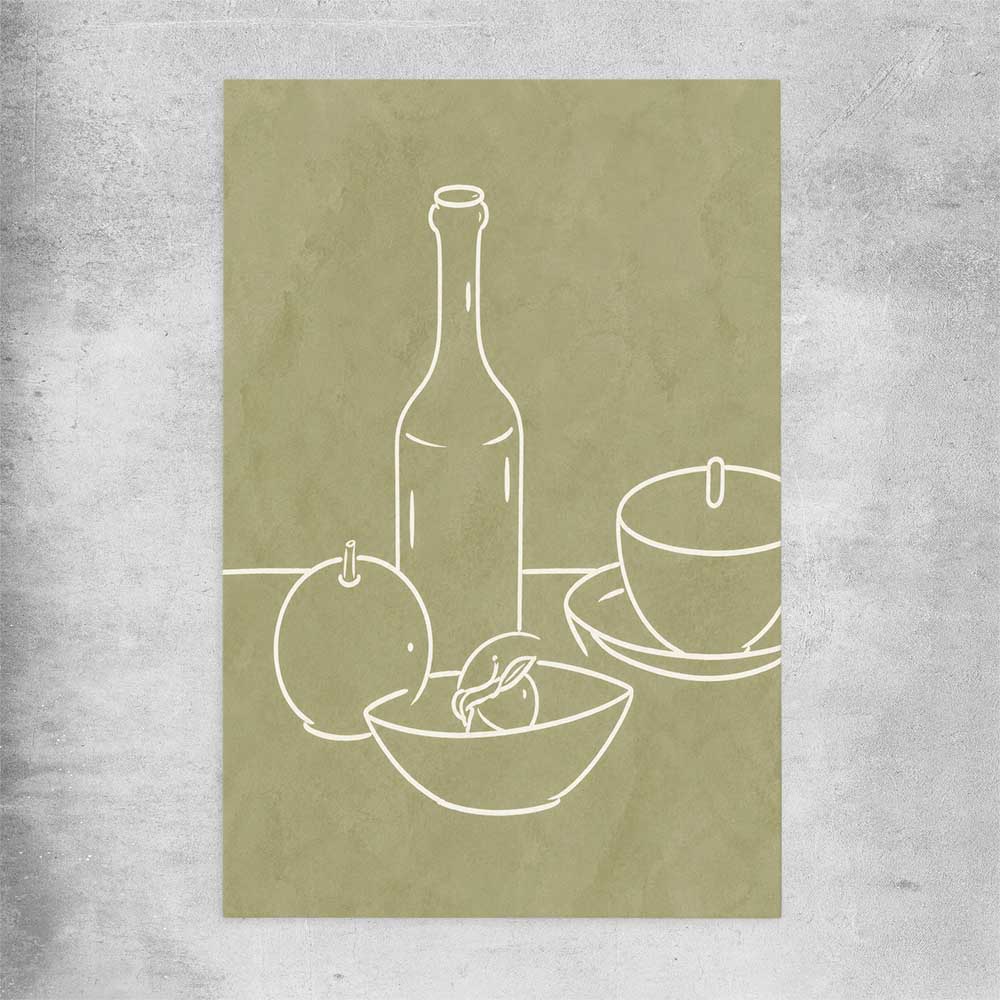 Green Bottle rolled print is a colourful and stylish canvas wall art and print suited for the kitchen area