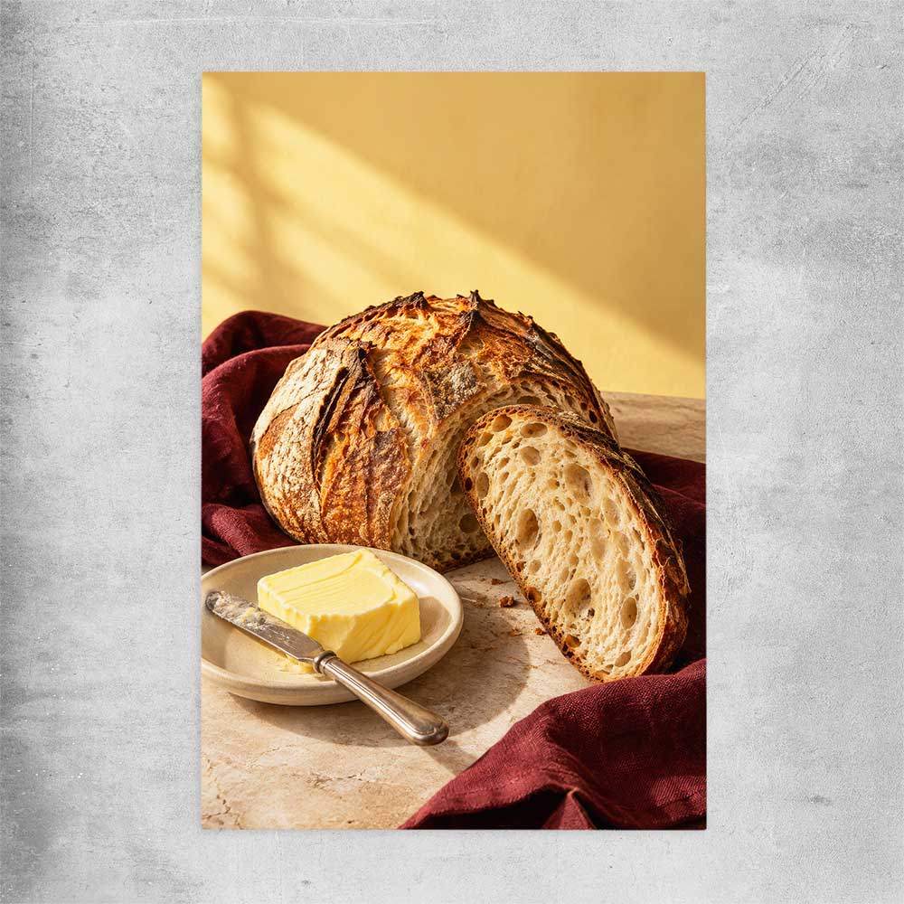 Morning Sourdough rolled print is a colourful and stylish canvas wall art and print suited for the kitchen area