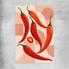Scarlet Chilli Rhythm rolled print is a colourful and stylish canvas wall art and print suited for the kitchen area