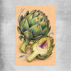 Sculptural Artichokes rolled print is a colourful and stylish canvas wall art and print suited for the kitchen area