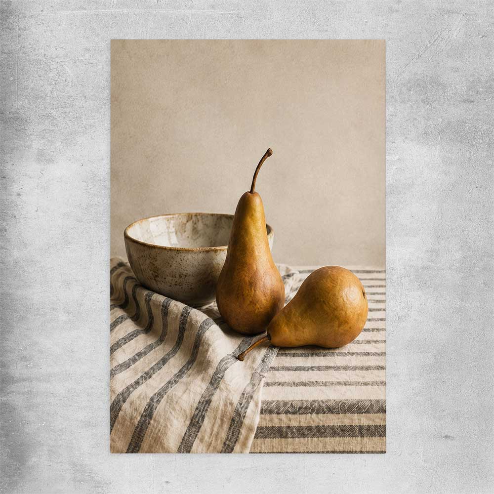 Tuscan Pears rolled print is a colourful and stylish canvas wall art and print suited for the kitchen area