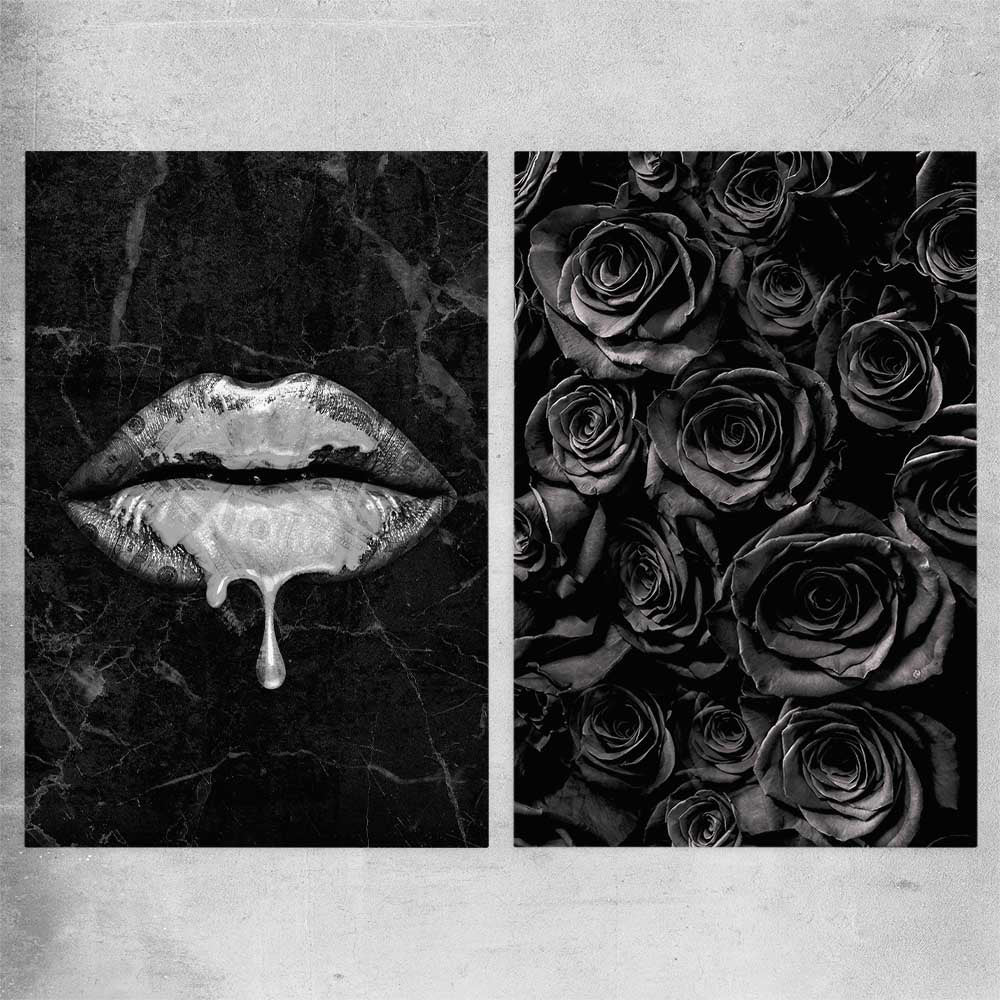 Darkened Lust Pair rolled print - part of our high quality canvas lips wall art collection