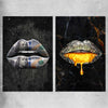 Money Lips Pair rolled print - part of our high quality canvas lips wall art collection