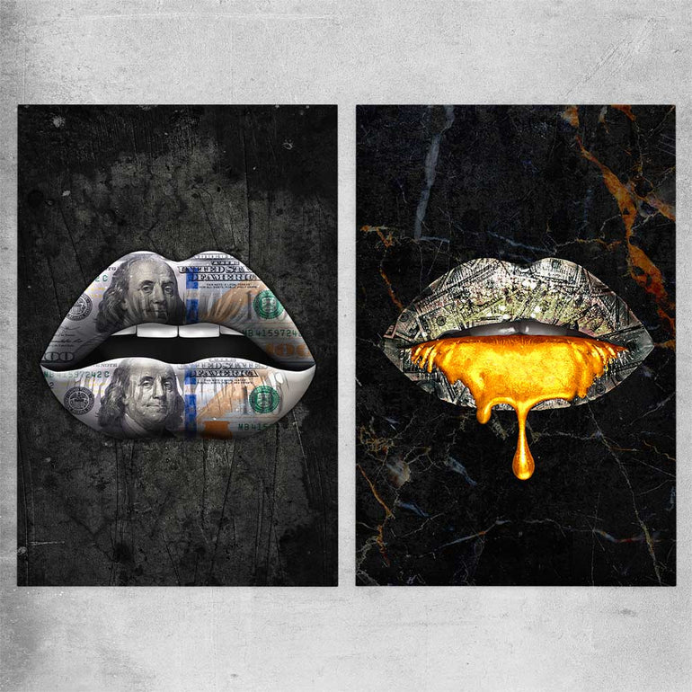 Money Lips Pair rolled print - part of our high quality canvas lips wall art collection