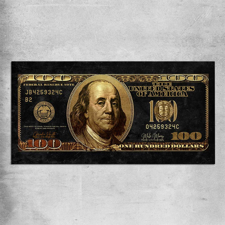 Money wall art print of Golden Bill on a rolled print