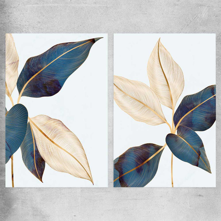 Floral print of Botanic Blue Pair on a rolled print