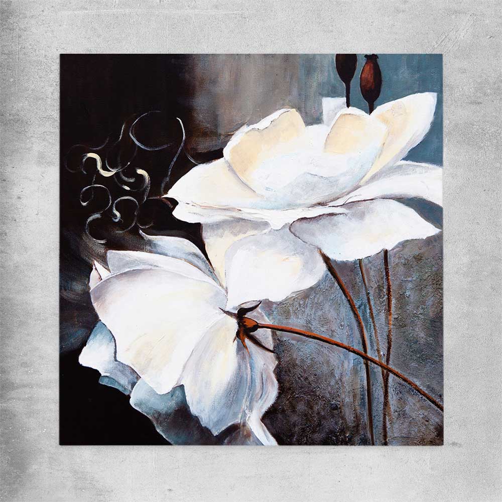 Floral print of Calming White Flowers on a rolled print