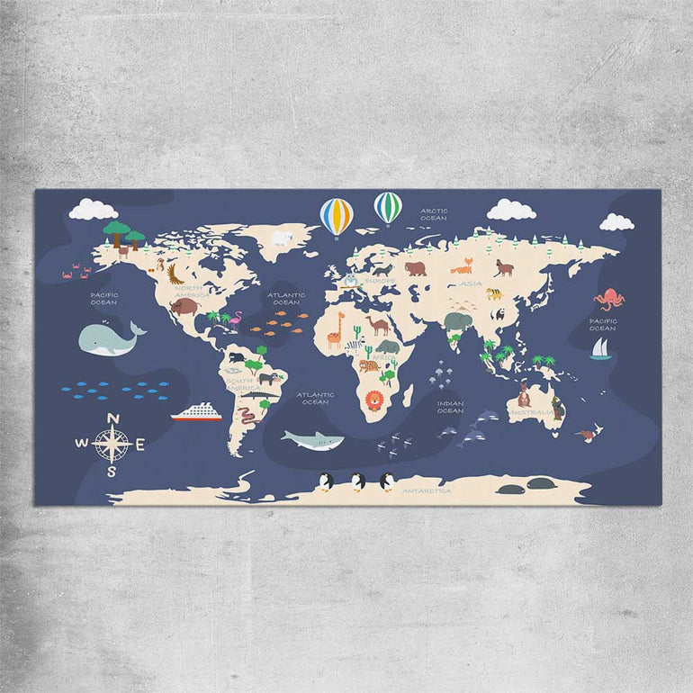 Discovery Map rolled print is a nursery canvas wall art and print suited for childrens nursery area