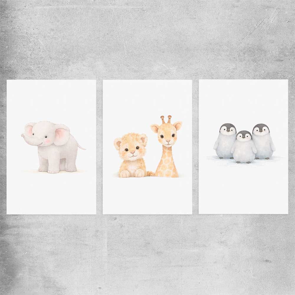 Little Animals Set rolled print is a nursery canvas wall art and print suited for childrens nursery area