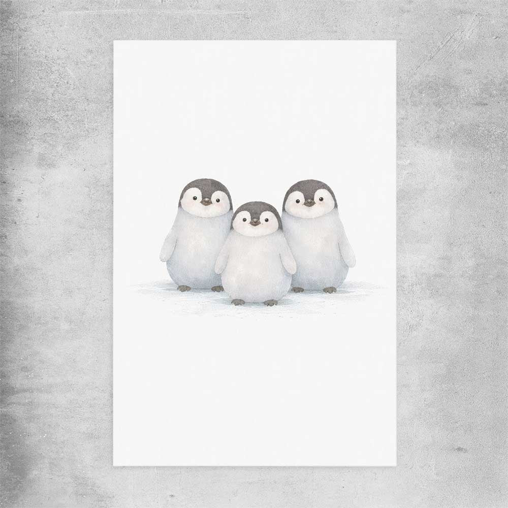 Little Penguin Trio rolled print is a nursery canvas wall art and print suited for childrens nursery area