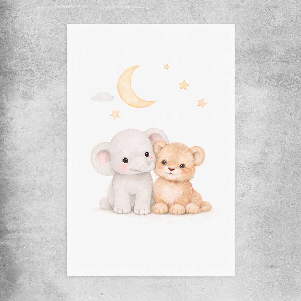 Moonlight Companions rolled print is a nursery canvas wall art and print suited for childrens nursery area