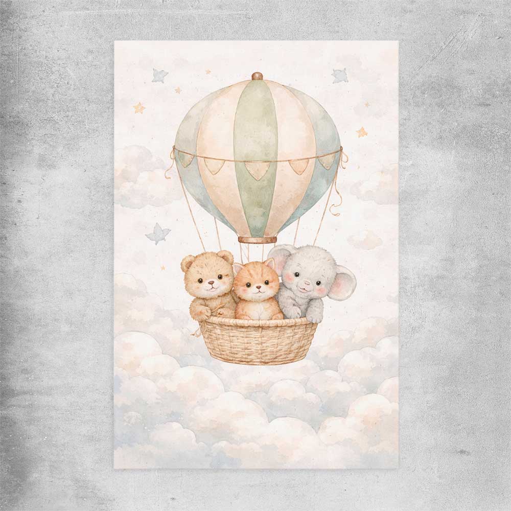 Soaring Animal Trio rolled print is a nursery canvas wall art and print suited for childrens nursery area