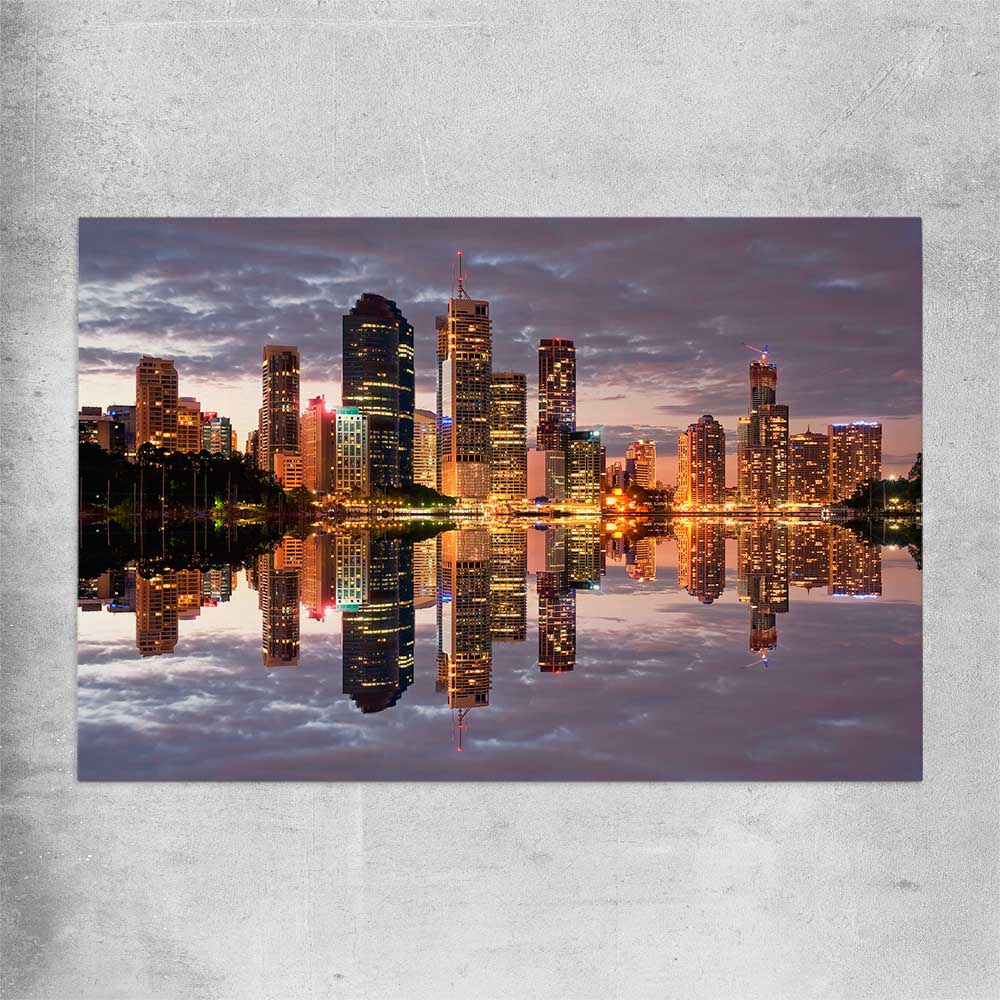 Brisbane City Reflections rolled print is a high quality print in our city skyline, travel prints and maps collection