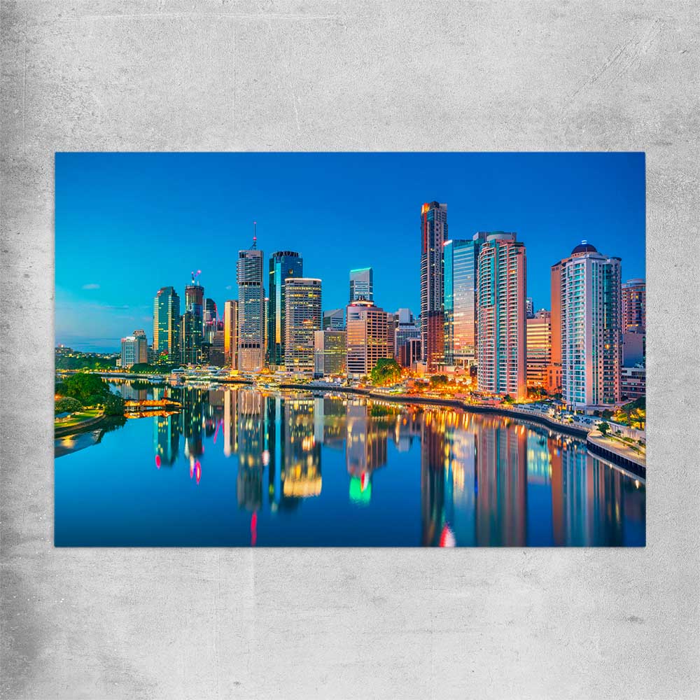 Brisbane Dawn Reflections rolled print is a high quality print in our city skyline, travel prints and maps collection