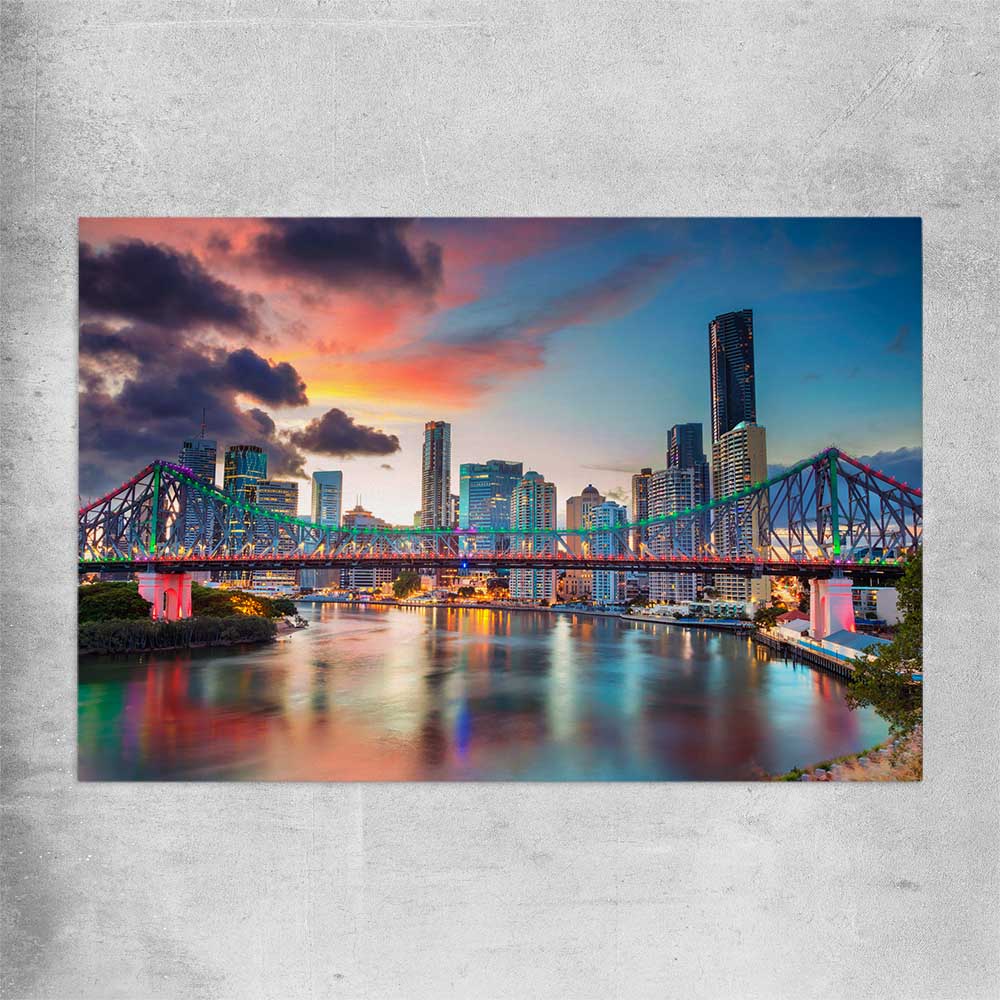 Brisbane Evening Sunset rolled print is a high quality print in our city skyline, travel prints and maps collection