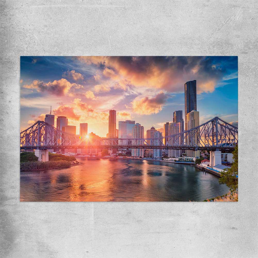 Brisbane Sunset Glow rolled print is a high quality print in our city skyline, travel prints and maps collection