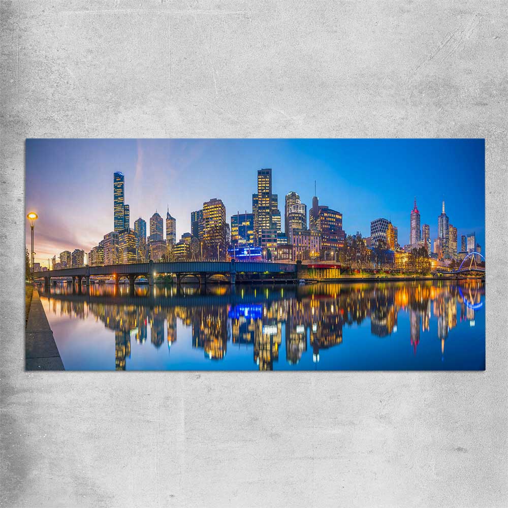 City Reflections Melbourne rolled print is a high quality print in our city skyline, travel prints and maps collection