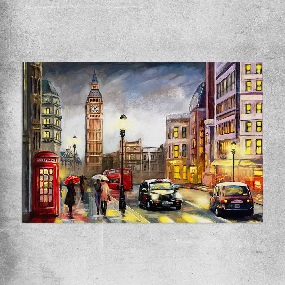 London Night Rain rolled print is a high quality print in our city skyline, travel prints and maps collection