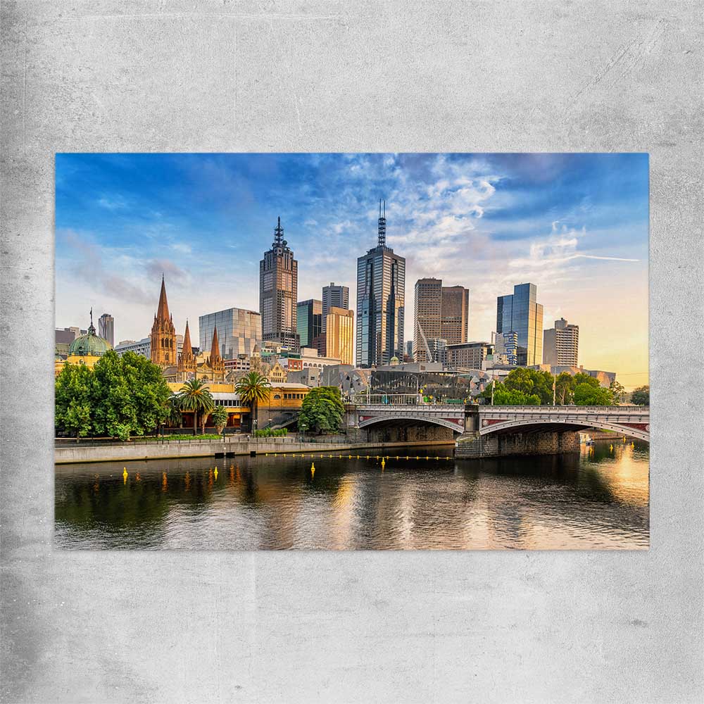 Melbourne Golden Skyline rolled print is a high quality print in our city skyline, travel prints and maps collection