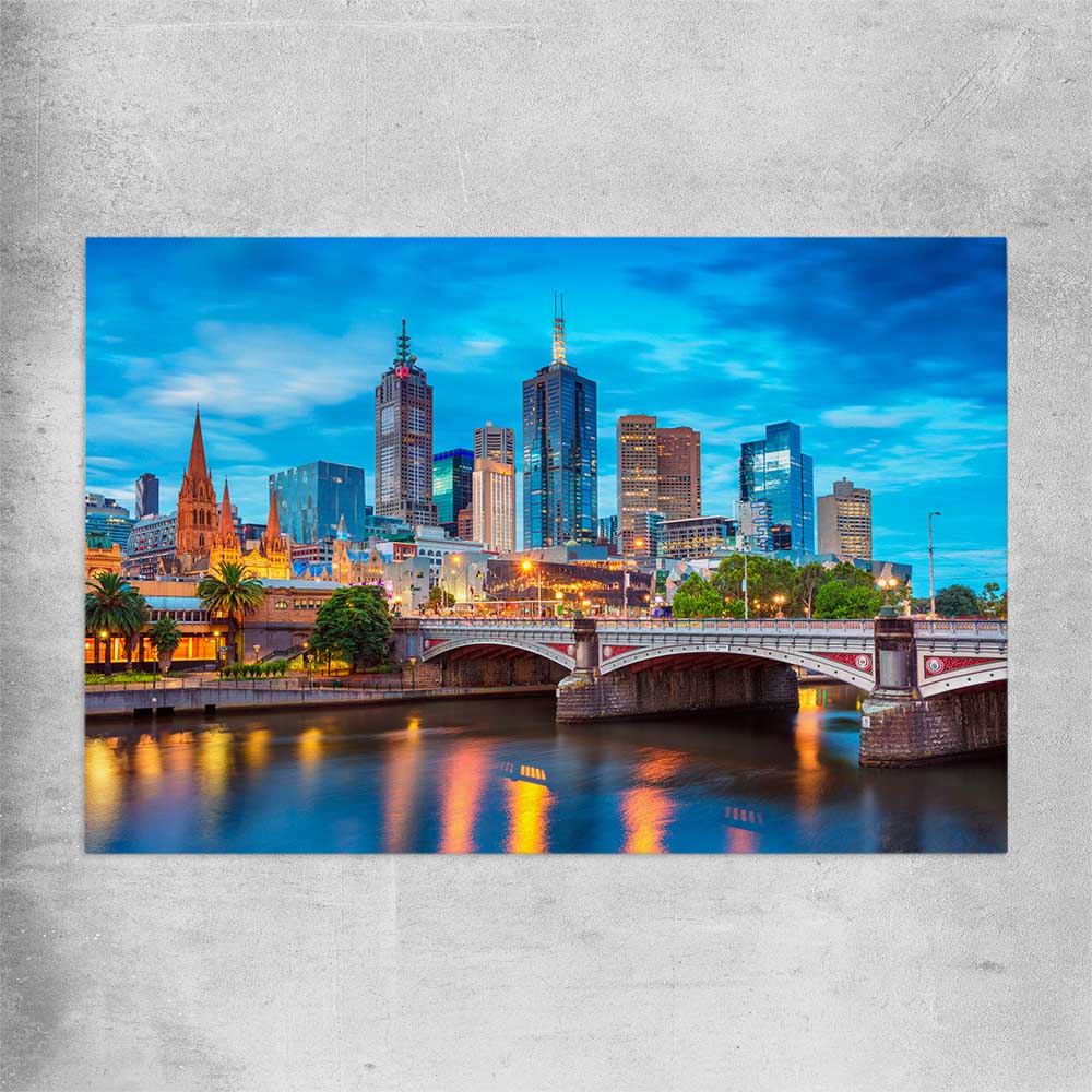 Melbourne Twilight Skyline rolled print is a high quality print in our city skyline, travel prints and maps collection