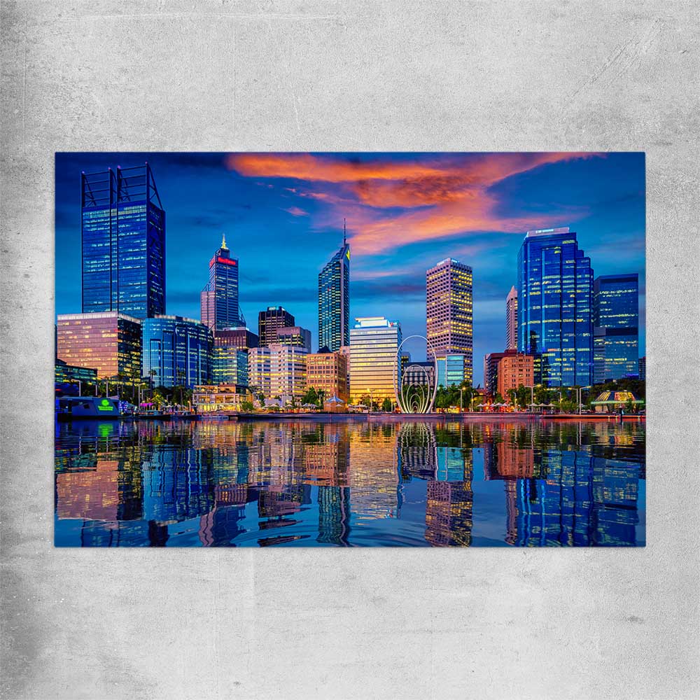 Perth Skyline Sunset rolled print is a high quality print in our city skyline, travel prints and maps collection