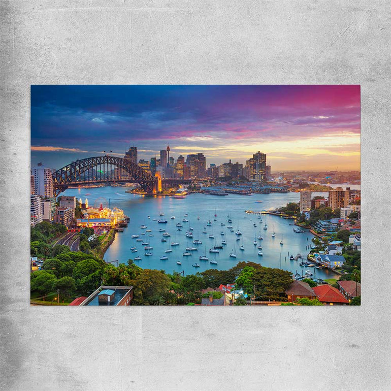 Sydney Sunset rolled print is a high quality print in our city skyline, travel prints and maps collection
