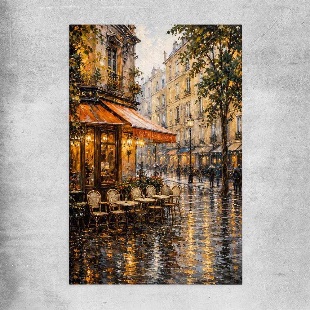 Rainy Paris Cafe rolled print is a high quality print in our city skyline, travel prints and maps collection