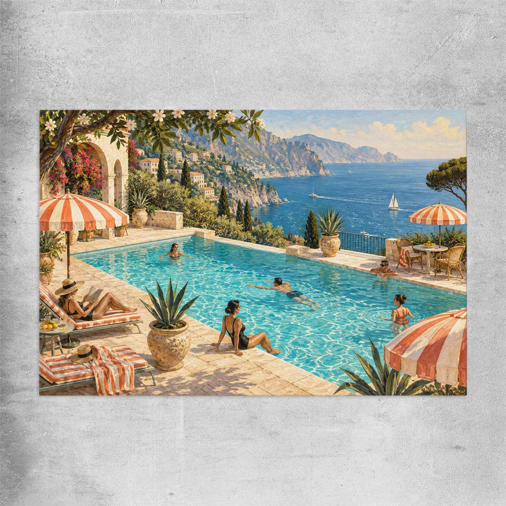 Riviera Poolside rolled print is a high quality print in our city skyline, travel prints and maps collection
