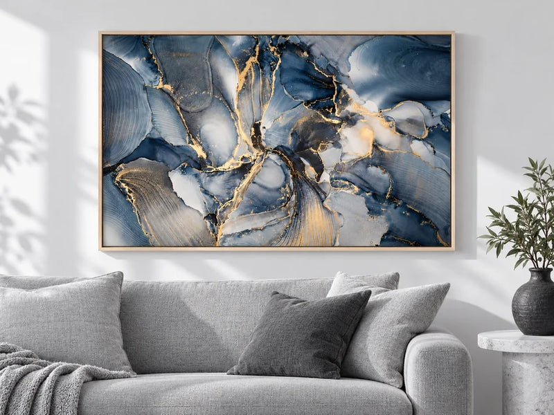 Fluid Swirls wall art in a styled room, from the Printivart Abstract collection