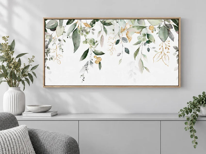 Hanging Eucalyptus wall art in a styled room, from the Printivart Nature & Floral collection