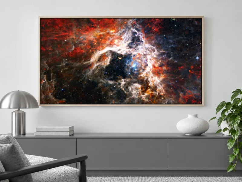 Tarantula Nebula wall art in a styled room, from the Printivart Space & Astronomy collection